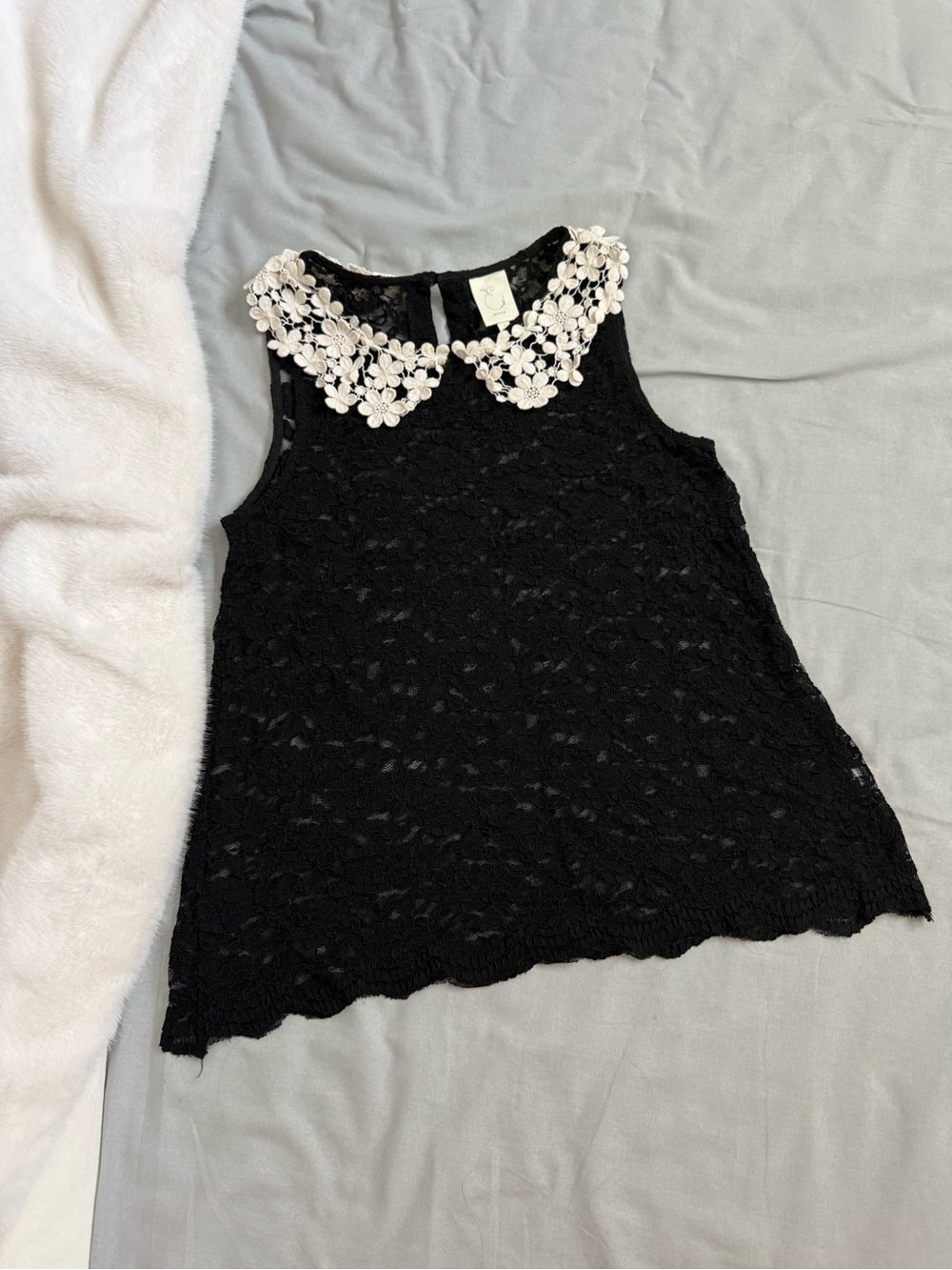 Anthropologie Eloise Black Lace Pan Collar Top Sz S